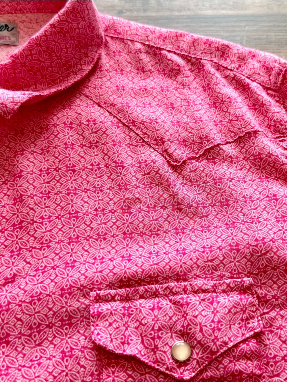 Wrangler - Wrancher Pearl Snap Western Shirt - XXL - Pink Geometric Print